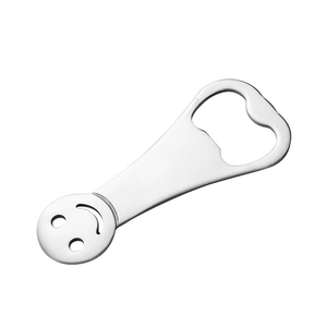 Minimalist stainless steel beer bottle opener with a silver smiley face handle design