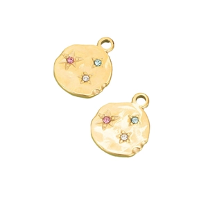 Vintage gold geometric stainless steel heart star charms with colorful rhinestones
