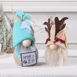 Knitted Christmas dog and reindeer gnomes set with festive home is where dogs are sign