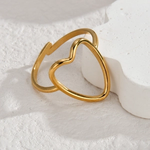 Minimalist 18k gold plated stainless steel heart-shaped open ring with a mirror finish