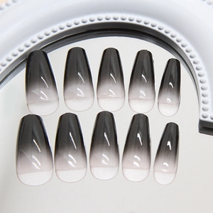 Minimalist black ombre coffin shape press-on nails with high gloss finish, 10 piece set