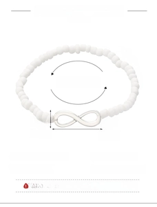 Detailed size specifications for white beaded infinity symbol charm bracelet