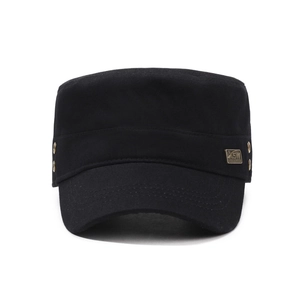 Classic black cotton canvas cadet hat with metal rivet details and side logo badge