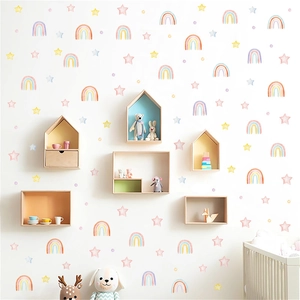 Bunte Aquarell Regenbogen und Sterne Wandtattoo für Kinderzimmer Kindergarten Dekoration