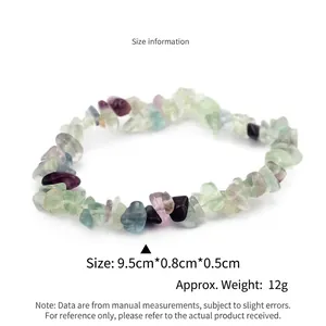 Handmade bohemian fluorite crystal chip bracelet with purple and green natural stones