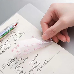 Transparent sticky notes being peeled off from a notebook with mathematical notes