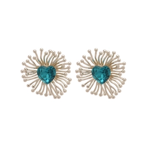 Boucles d'oreilles argentées avec zircon cœur bleu et design pétale rayonnant