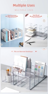 Clear acrylic desk organizer with multiple compartments for books and tablets
