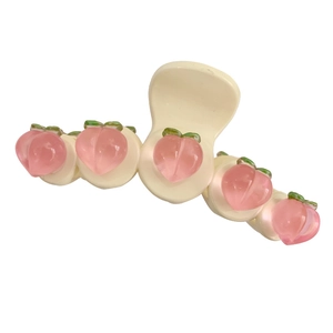 Sweet cream hair claw clip with five translucent pink peach charms for women