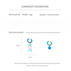 Detailed specs of titanium steel asymmetric earrings with fishbone and star charms