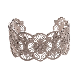 18k gold plated silver hollow flower open bangle featuring sparkling zircon inlay accents