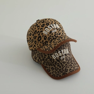 Kids leopard print baseball cap featuring Boston 1630 embroidery and curved brim