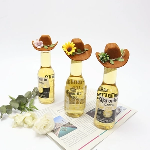 Mini Cowboy Hat Bottle Toppers Felt Decorative Wine Caps With Sunflower Floral Decor For Festive Party Table Atmosphere Decor
