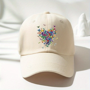 Berretto da baseball bianco crema con stampa cuore farfalla colorata su cotone classico