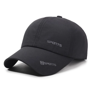 Quick-dry black sports baseball cap with N SPORTS logo at 45-degree angle