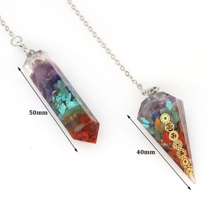Chakra natural crystal stone hexagonal pendulum pendant with resin and 50mm size marking