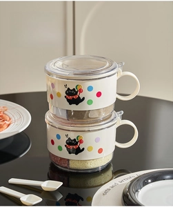 Stackable seasoning boxes with black cat pattern and dual compartments including spoons