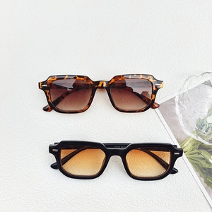 Retro square thick frame sunglasses with leopard print and black frames on a white background