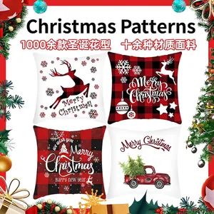 Christmas pillow covers with red reindeer, snowflakes and truck patterns for holiday decor