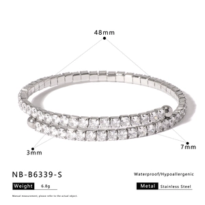 Detailed view of 6.8g stainless steel double-row pavé bangle with dimension markings