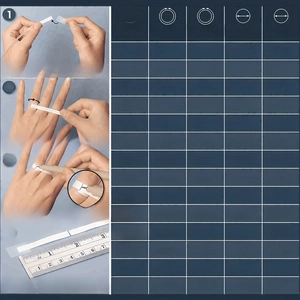 Sizing chart and four-step guide for measuring finger circumference for infinity rings