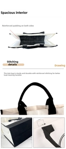 Detail of reinforced stitching and spacious interior of white canvas tote bag