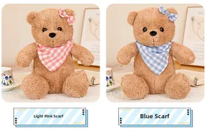 Detailed comparison of brown teddy bears with pink and blue checkered scarves in a cozy room