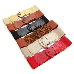 Women Wide Elastic Cinch Belt Faux Leather Crocodile Texture Pin Buckle Stretch Waistband For Dresses Party Daily Accessory