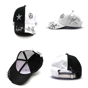 Streetwear Graffiti Baseball Cap Cotton Color Block Peaked Hat Metal Rings Decoration Hip Hop Style Adjustable Men Women