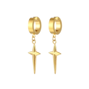 Polished gold cross pendant hoop earrings featuring a minimalist four-pointed star design