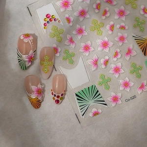 3D relief nail stickers with gradient flowers and cross patterns for DIY French manicure