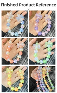 Close-up of DIY colorful glowing resin beads with iridescent ribbon bow accents