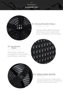 Détails du tissu en maille respirante, coutures fines et bride réglable sur la casquette noire