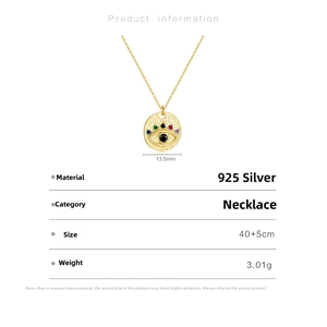 Detail specifications of 925 silver evil eye necklace with colorful zircons and 13.5mm pendant
