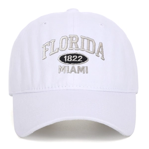 White cotton washed Florida embroidery baseball cap with Miami 1822 letters for outdoor