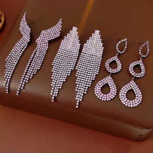 Geometric Tassel Dangle Earrings For Women With Purple Rhinestones Copper And Silver Earring Post Elegant Fashion