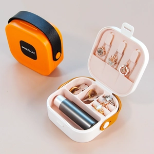 Scatola Organizer Per Gioielli Portatile In Plastica Mini Portagioie Da Viaggio Con Manico In Pelle Supporto Anelli
