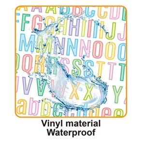 Close-up of waterproof vinyl alphabet stickers showing water splash resistance