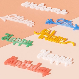 Colorful acrylic Welcome and Birthday script signs in cursive font for DIY decor