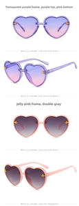 Detail of heart-shaped kids sunglasses with gold bee accents and gradient lenses