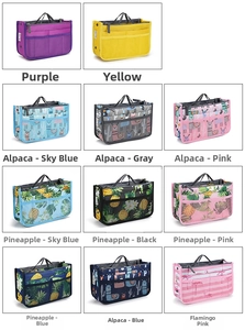 Selection of multi-slot felt bag organizers in various colors and printed patterns