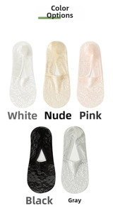Lace no-show socks displayed in five colors white nude pink black and grey