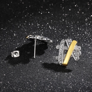 Hiphop irregular stainless steel earrings with gold plating and white zircon inlay