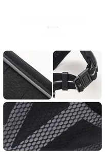 Macro detail of breathable honeycomb mesh fabric and durable buckle on black sun visor