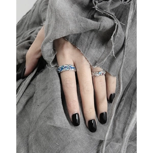 Artistic s925 silver open rings with blue enamel and colorful stones on hand