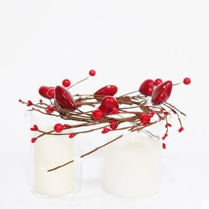 Red berry and heart candle ring wreath for Valentine's Day tabletop decoration