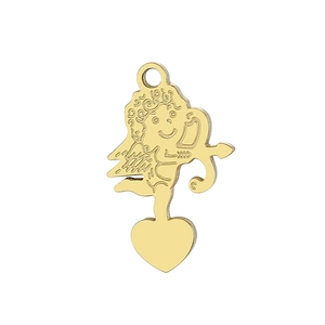 Golden 3D cupid angel pendant with heart design in polished stainless steel for necklaces