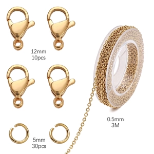 Kit de joyería DIY dorado con cierres de langosta, anillas y cadena de 3M
