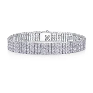 Luxurious S925 Sterling Silver Moissanite Tennis Bracelet For Women Multi Row Round Cut Inlaid Fashion Wrist Chain Jewelry Gift