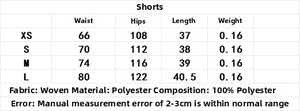 Size chart showing high-waisted linen blend casual shorts dimensions from XS to L